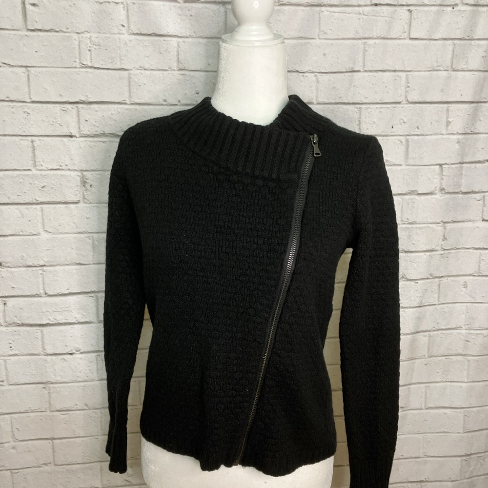 LOFT Black Asymmetrical Zip Moto Cardigan Sweater Size Small